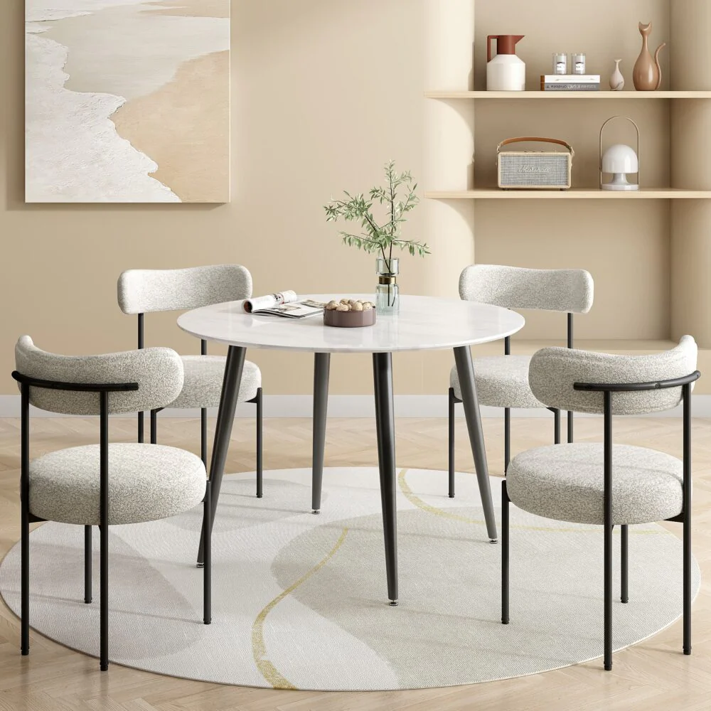 Set of 2 Mila Boucle Dining Chairs - Arctic White - Image 4
