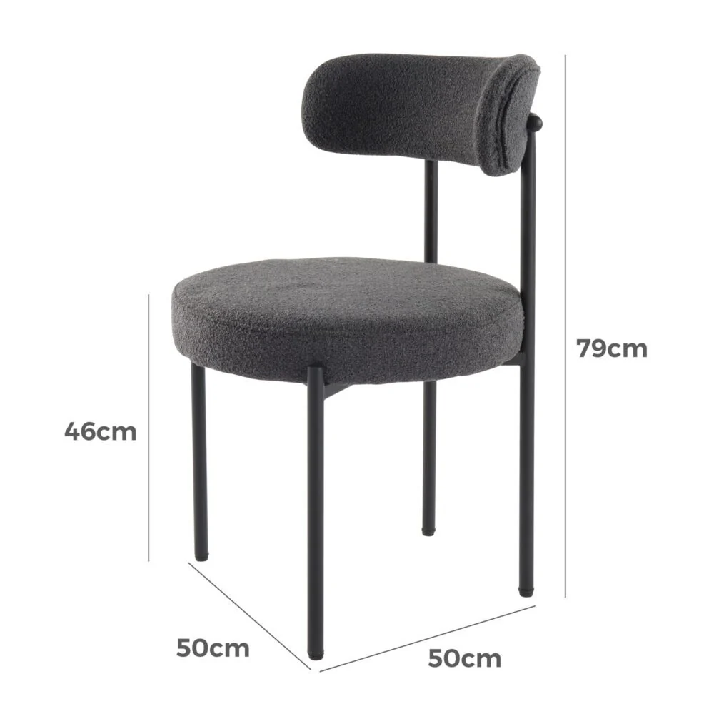 Set of 2 Mila Boucle Dining Chairs - Charcoal - Image 2