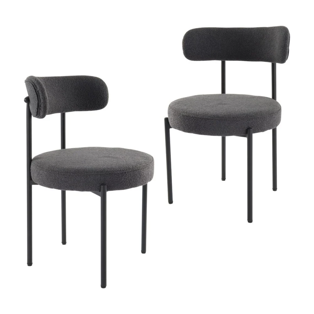 Set of 2 Mila Boucle Dining Chairs - Charcoal - Image 3