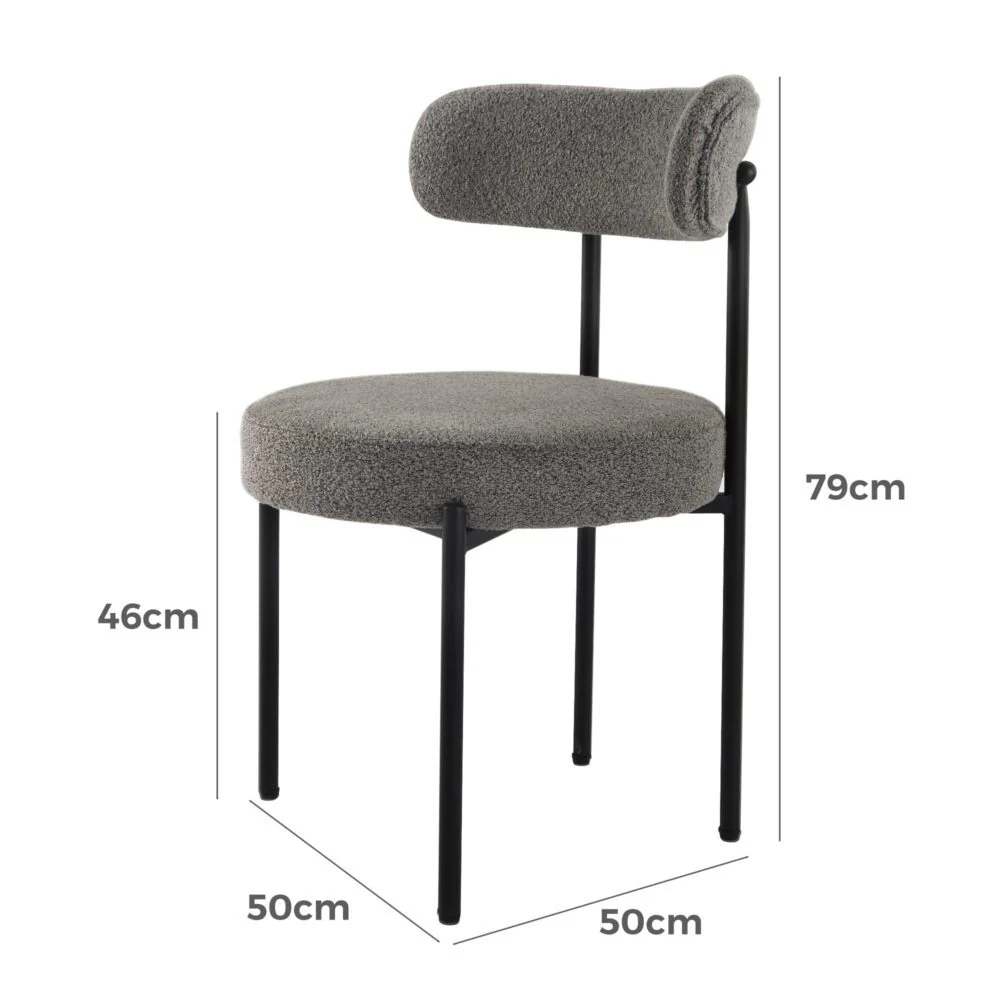 Set of 2 Mila Boucle Dining Chairs - Slate Grey - Image 2
