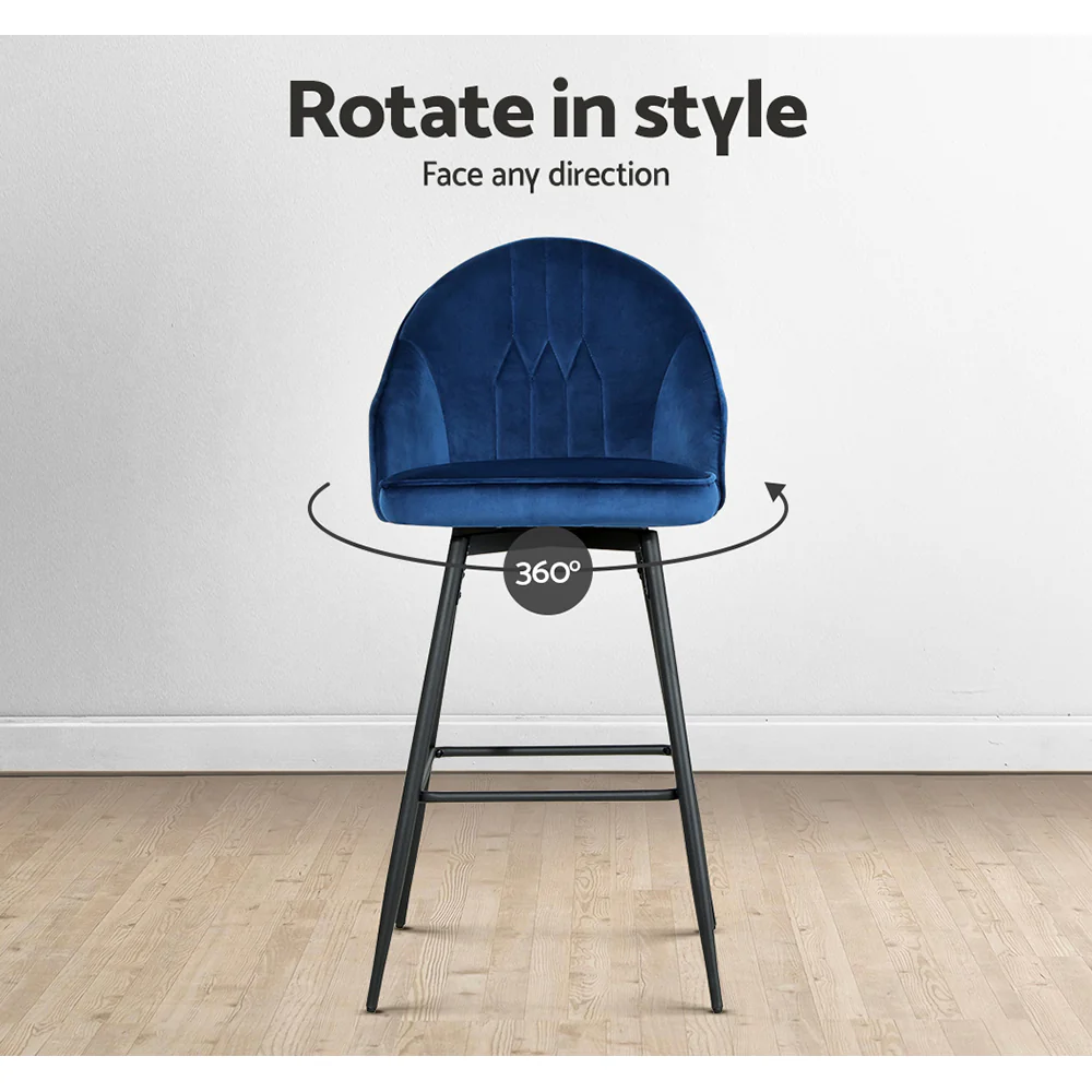 Set of 2 Monroe Velvet Swivel Bar Stools - Blue - Image 6