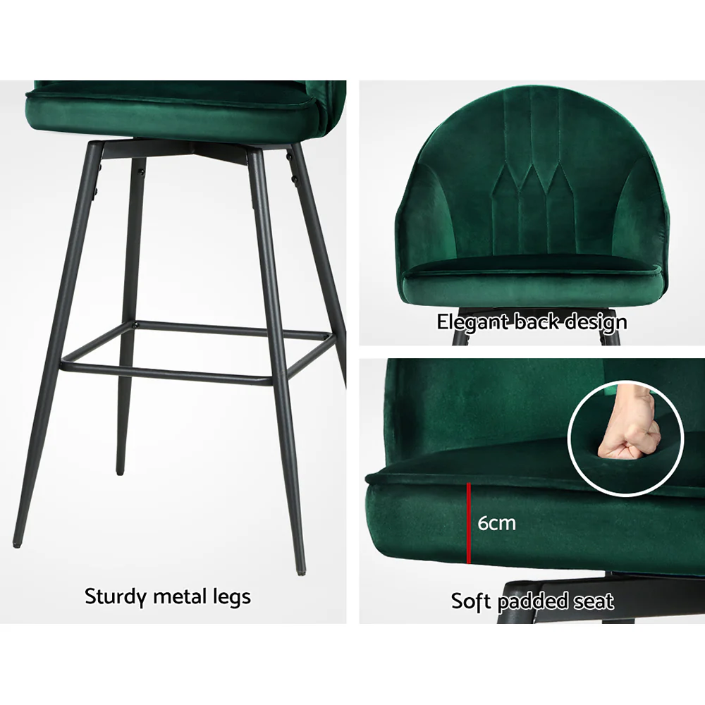 Set of 2 Monroe Velvet Swivel Bar Stools - Green - Image 5