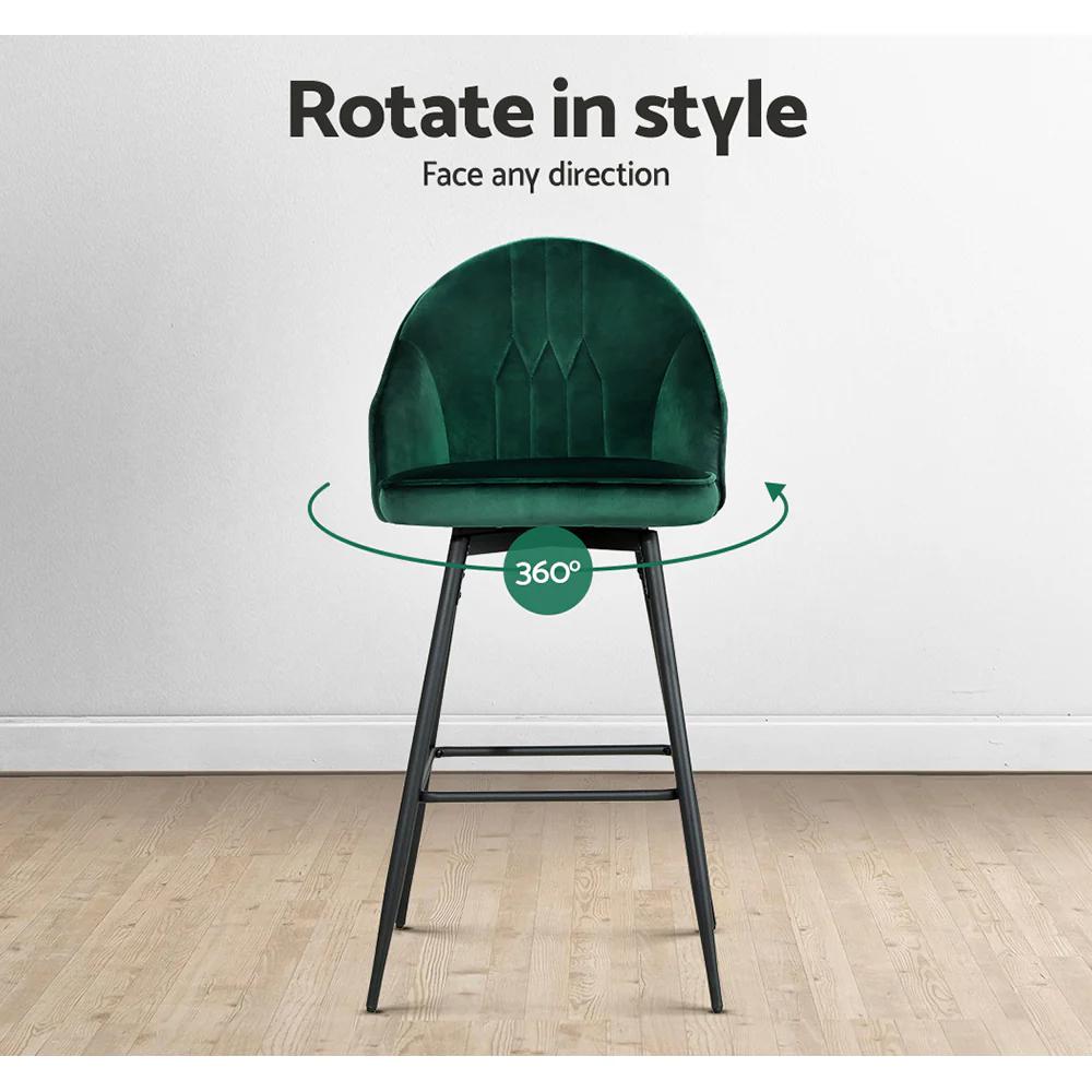 Set of 2 Monroe Velvet Swivel Bar Stools - Green - Image 6