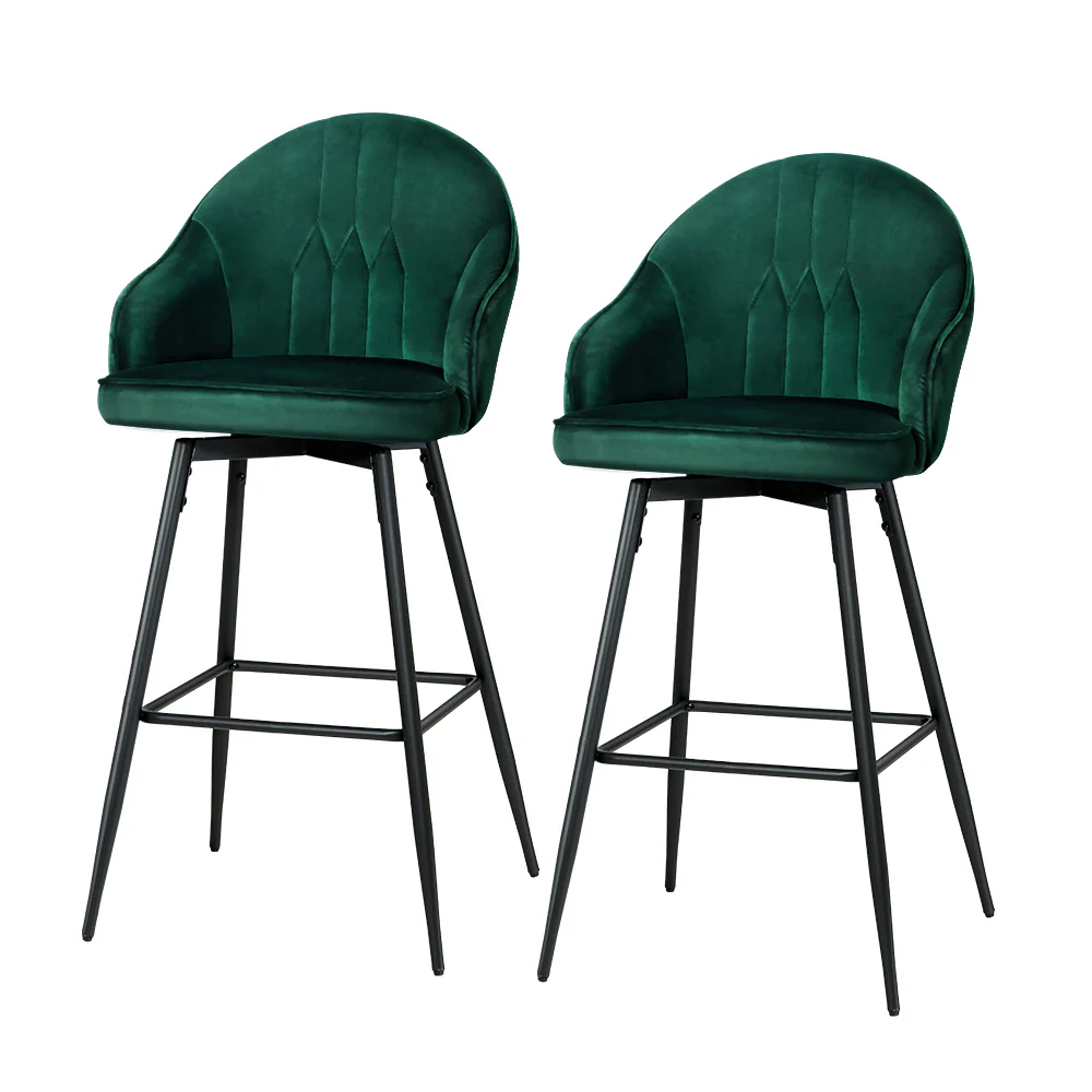 Set of 2 Monroe Velvet Swivel Bar Stools - Green - Image 7