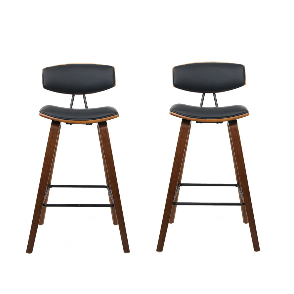 Set of 2 Noah Bentwood Bar Stools 67cm - Walnut & Black - Image 4