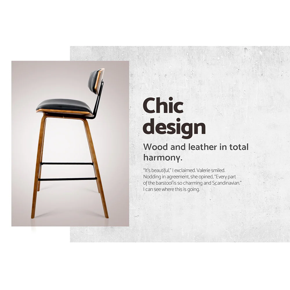 Set of 2 Noah Bentwood Bar Stools 67cm - Walnut & Black - Image 5