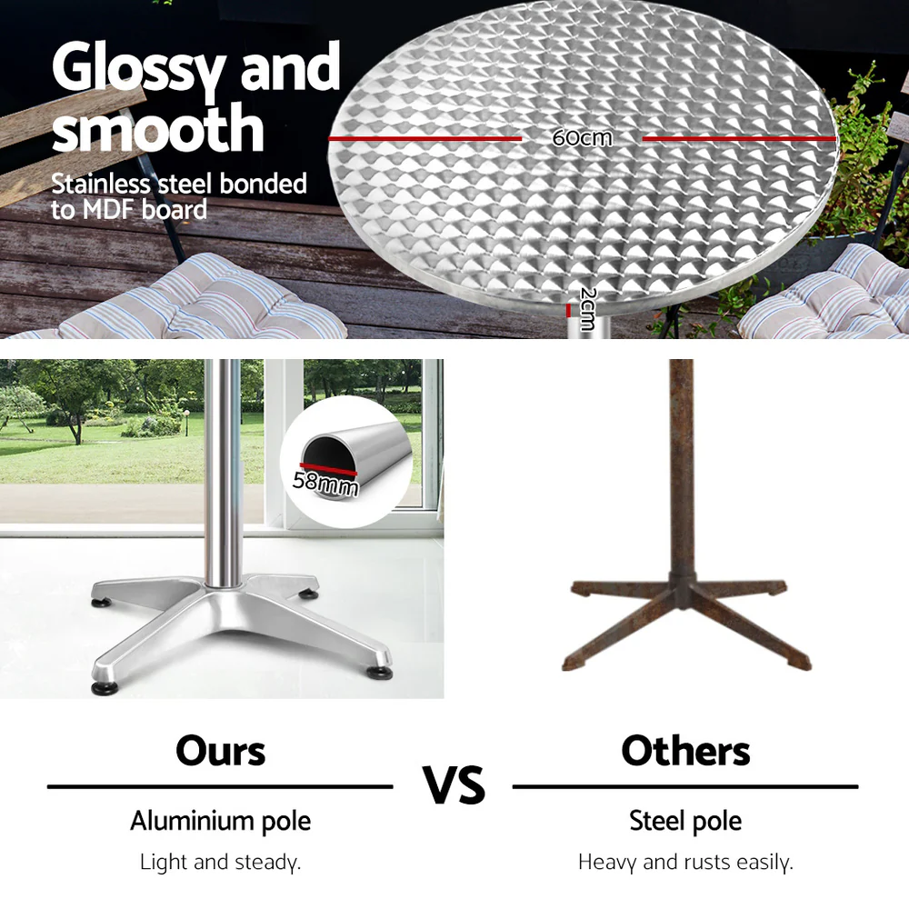 Set of 2 Outdoor Aluminium Bar Tables Round Adjustable 70-110cm - Image 5
