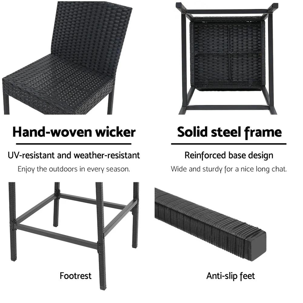 Set of 2 Outdoor Bar Stools Dining Chairs Wicker Furniture - Image 6