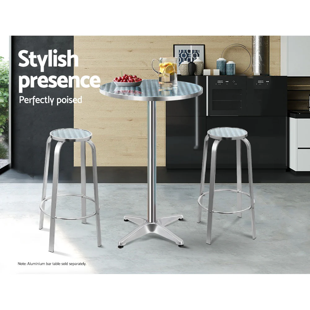 Set of 2 Outdoor Bar Stools Patio Furniture Indoor Bistro Kitchen Aluminum - Image 4