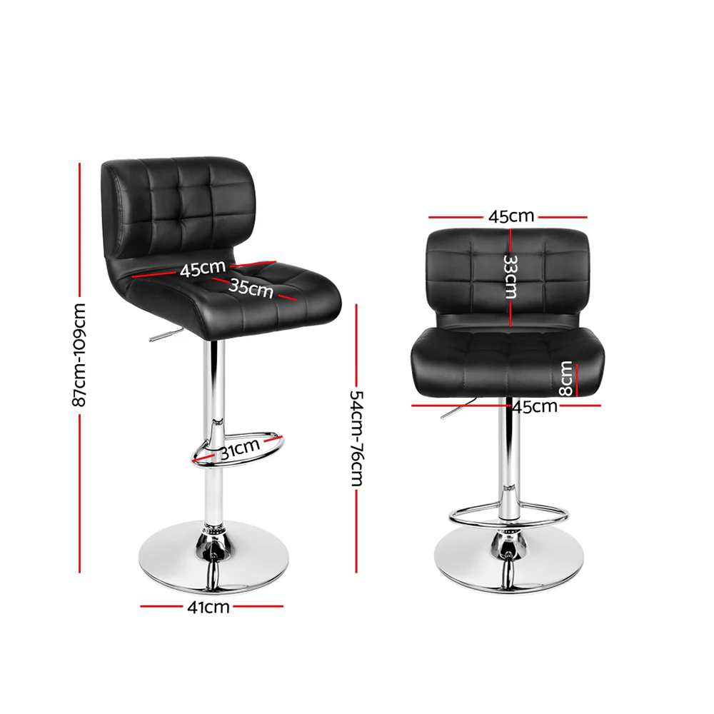 Set of 2 Preston Gas Lift Leather Bar Stools - Black & Chrome - Image 2