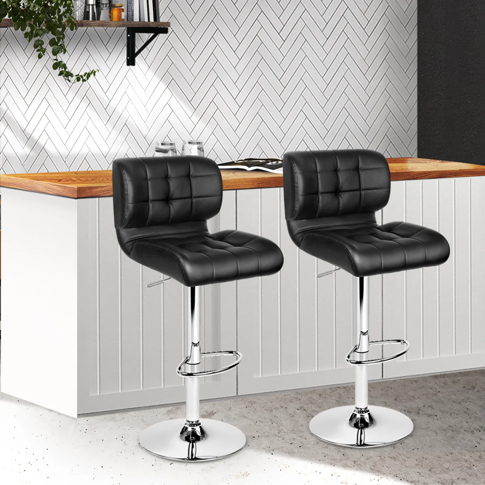 Set of 2 Preston Gas Lift Leather Bar Stools - Black & Chrome - Image 8