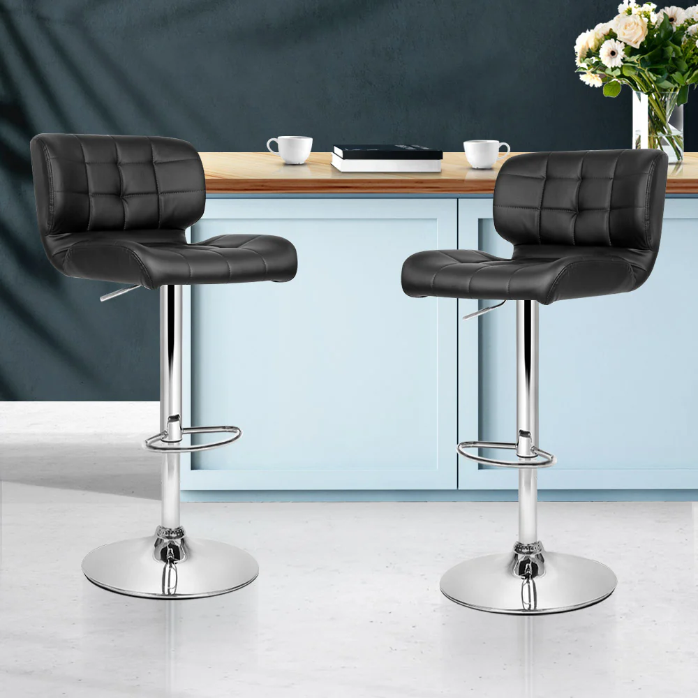 Set of 2 Preston Gas Lift Leather Bar Stools - Black & Chrome - Image 9