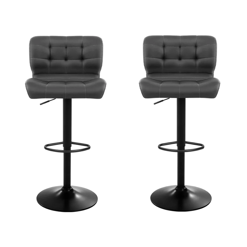 Set of 2 Preston Gas Lift Leather Bar Stools - Grey - Image 3