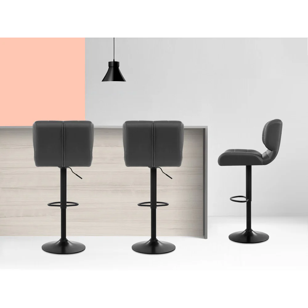 Set of 2 Preston Gas Lift Leather Bar Stools - Grey - Image 5