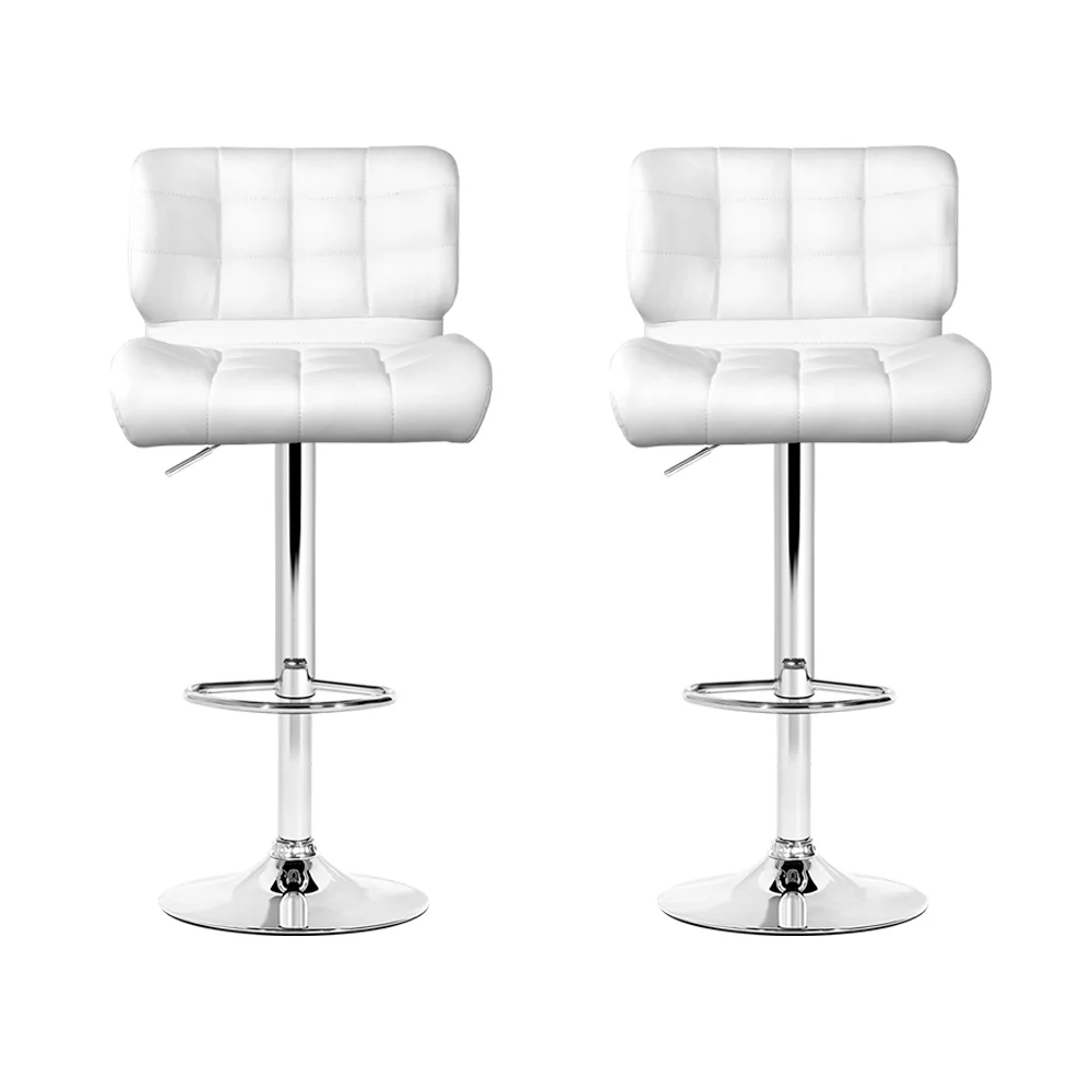 Set of 2 Preston Gas Lift Leather Bar Stools - White & Chrome - Image 3
