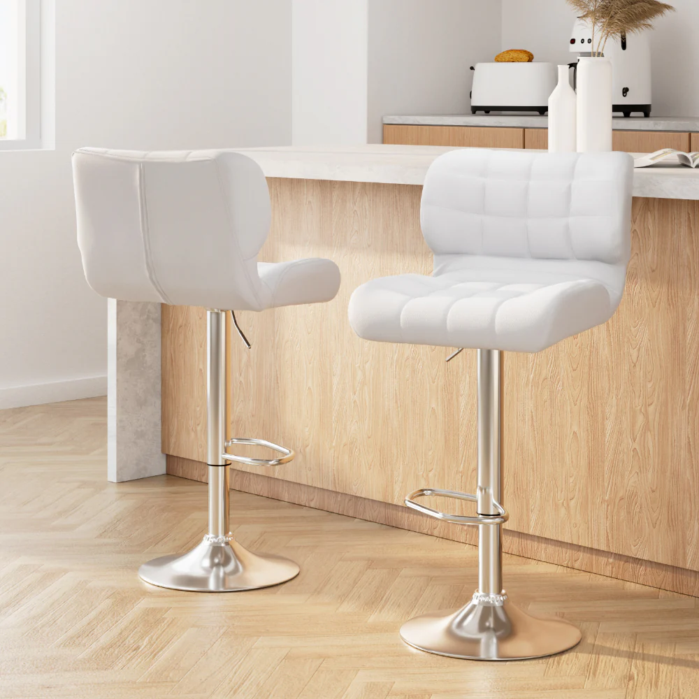 Set of 2 Preston Gas Lift Leather Bar Stools - White & Chrome - Image 8