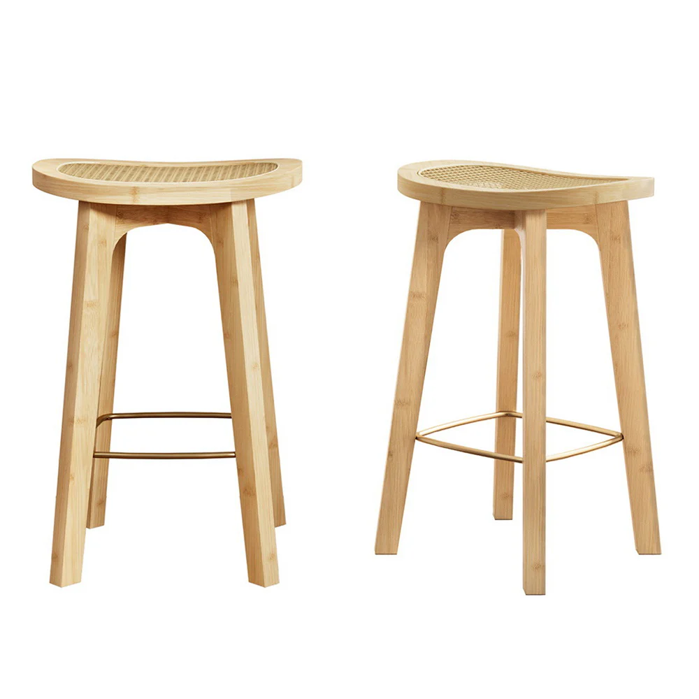 Set of 2 Rattan Seat Bamboo Bar Stools