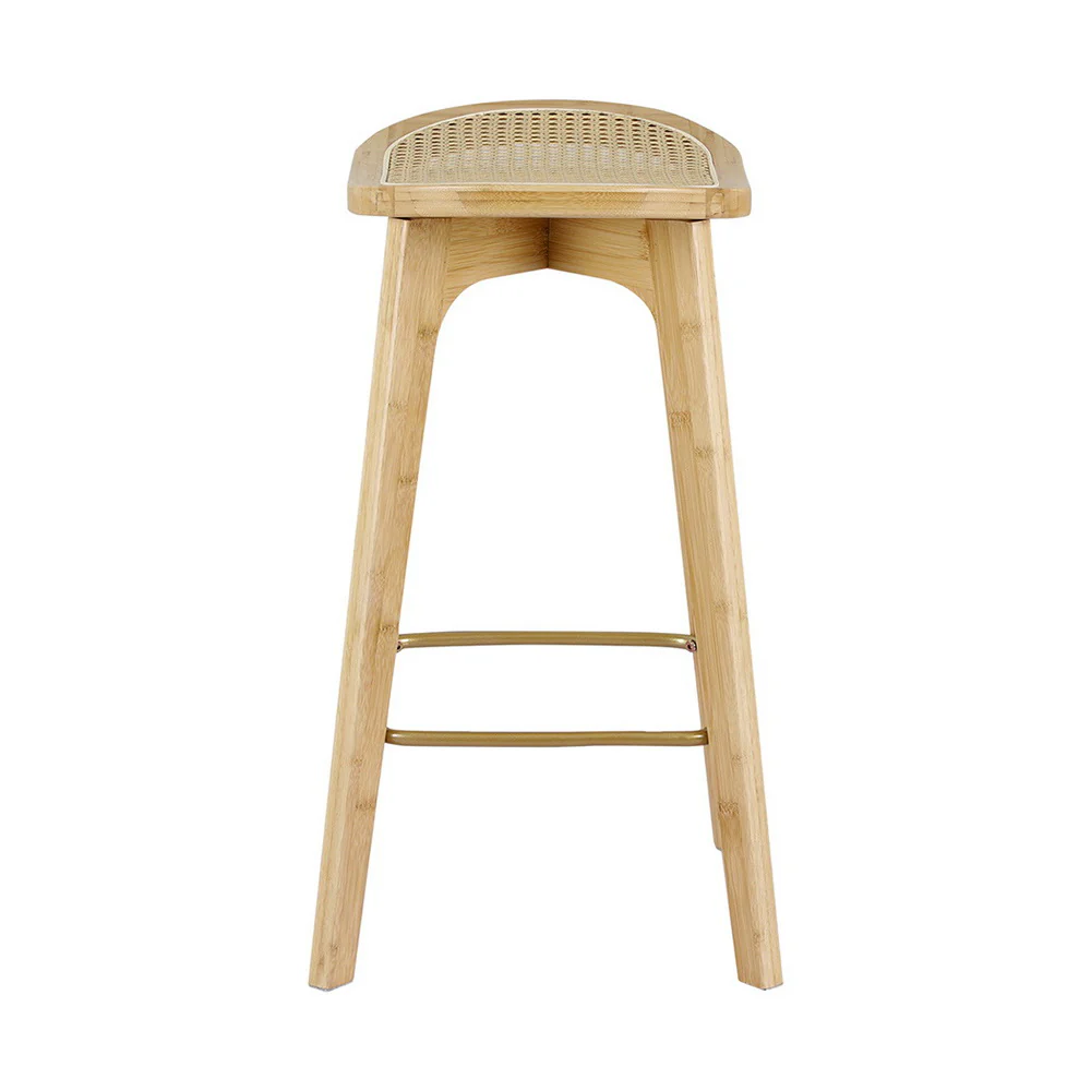 Set of 2 Rattan Seat Bamboo Bar Stools - Image 3