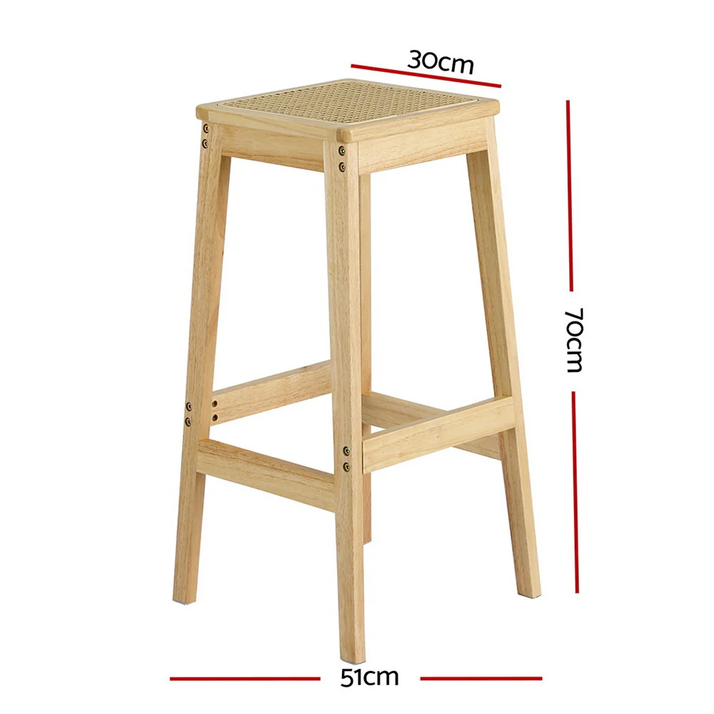 Set of 2 Rattan Seat Rubber Wood Bar Stools - Image 2
