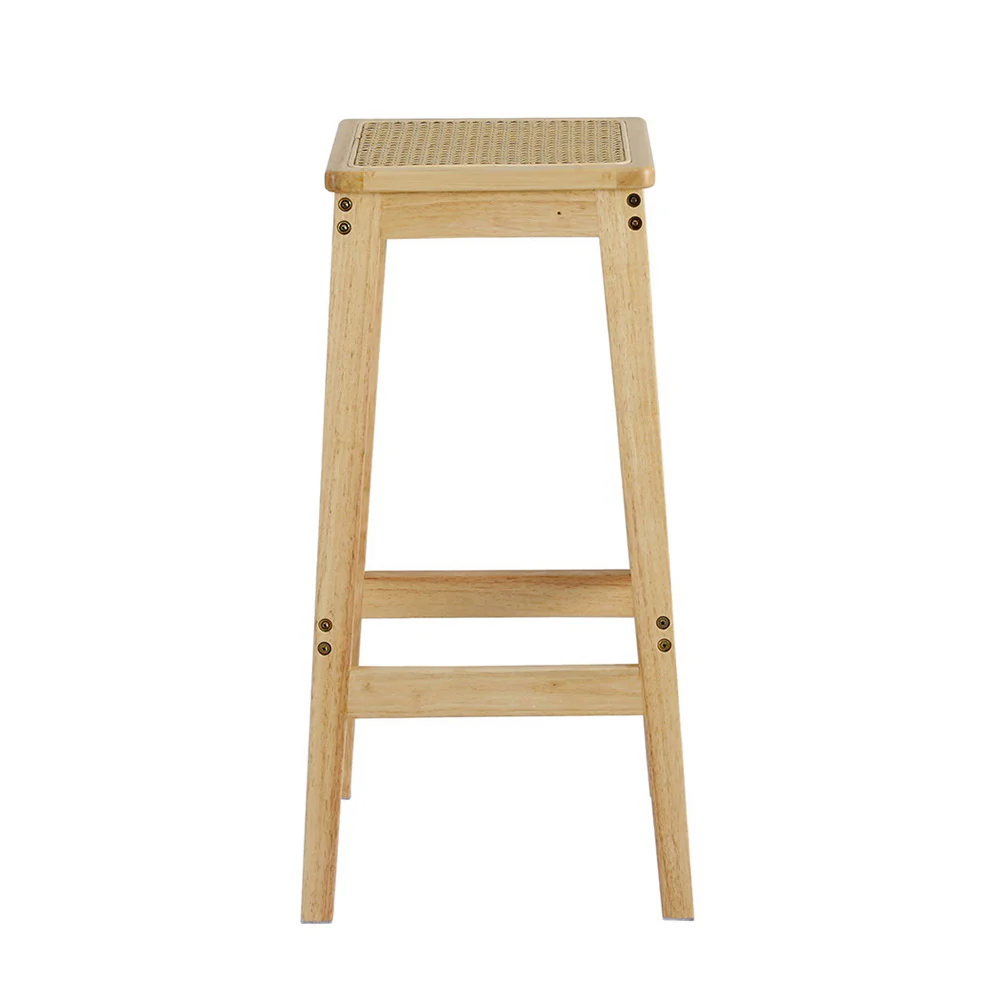 Set of 2 Rattan Seat Rubber Wood Bar Stools - Image 3