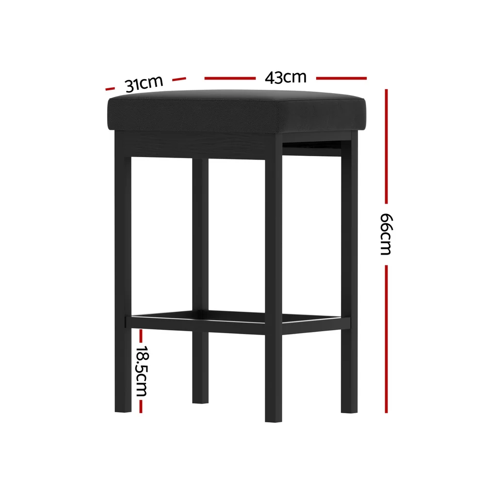 Set of 2 Ravon PU Leather Bar Stools – Black - Image 2