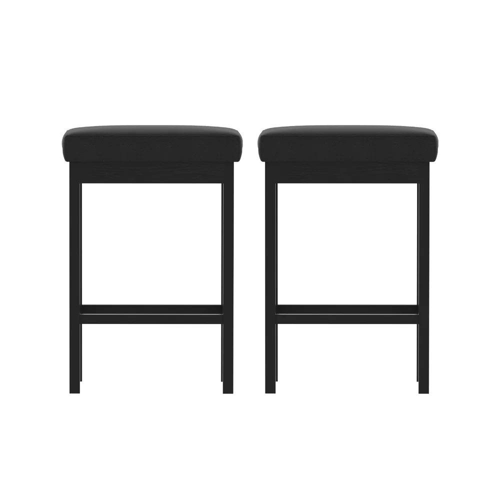 Set of 2 Ravon PU Leather Bar Stools – Black - Image 3