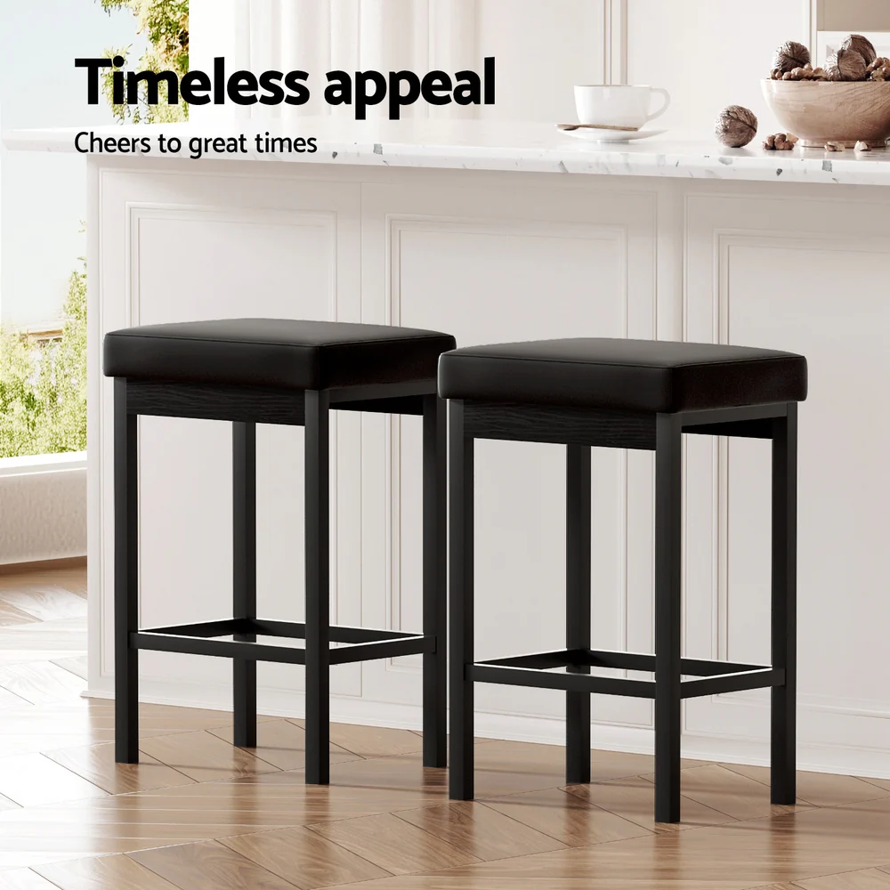 Set of 2 Ravon PU Leather Bar Stools – Black - Image 6