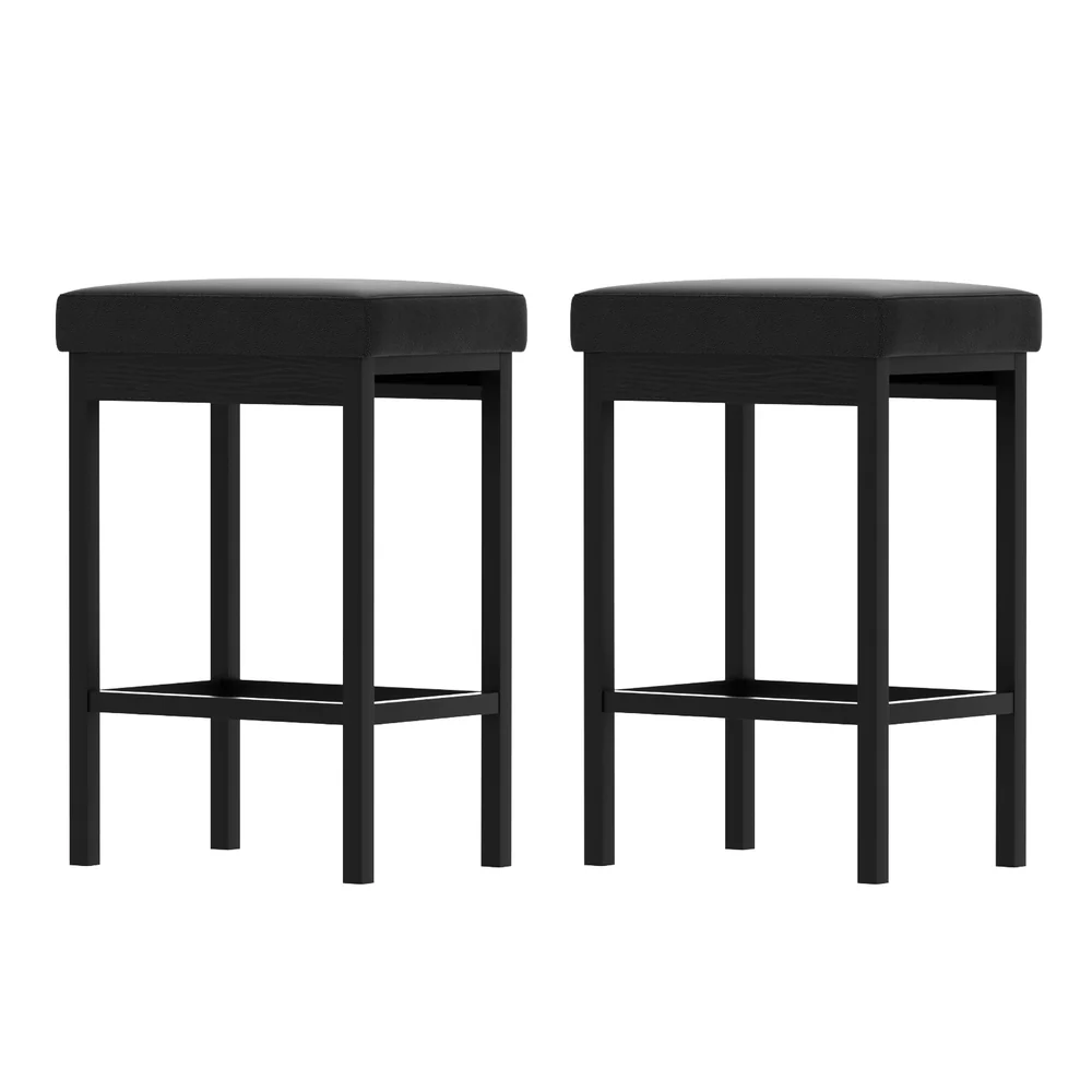 Set of 2 Ravon PU Leather Bar Stools – Black - Image 7