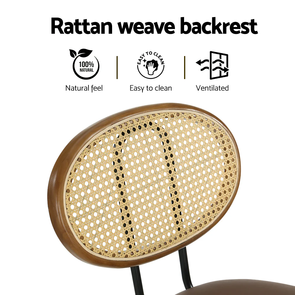 Set of 2 Raye Rattan Bar Stools - Brown - Image 3