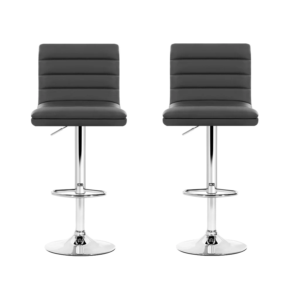Set of 2 Remy Adjustable Leather Bar Stools – Grey - Image 3
