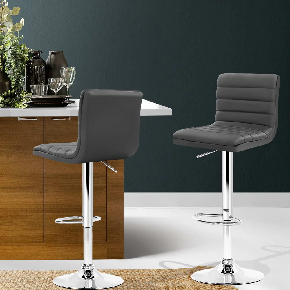 Set of 2 Remy Adjustable Leather Bar Stools – Grey - Image 7
