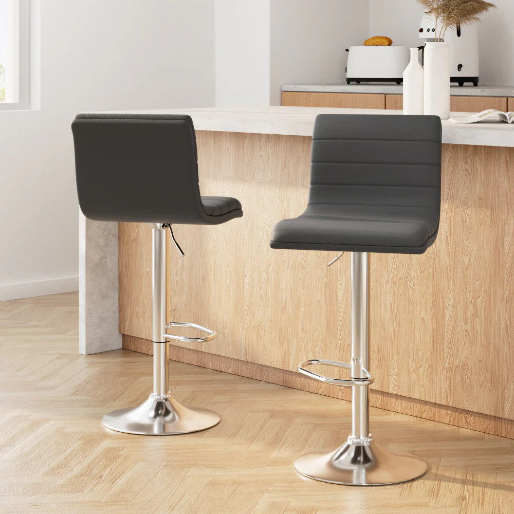 Set of 2 Remy Adjustable Leather Bar Stools – Grey - Image 8