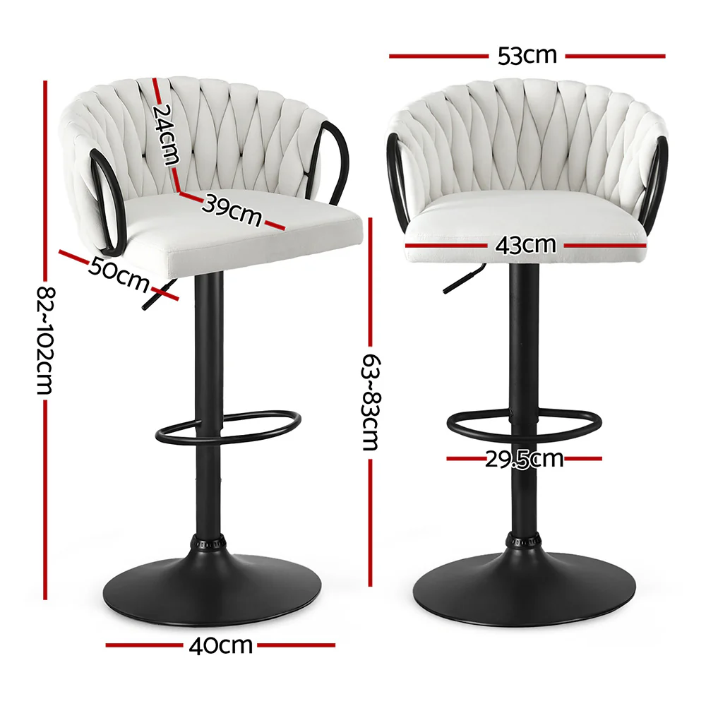 Set of 2 Renley Adjustable Velvet Bar Stools - Ivory - Image 2