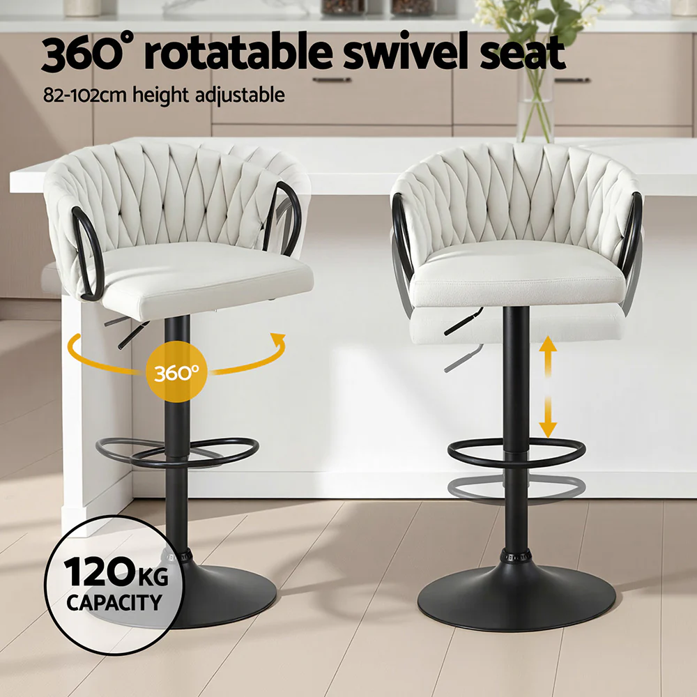 Set of 2 Renley Adjustable Velvet Bar Stools - Ivory - Image 4