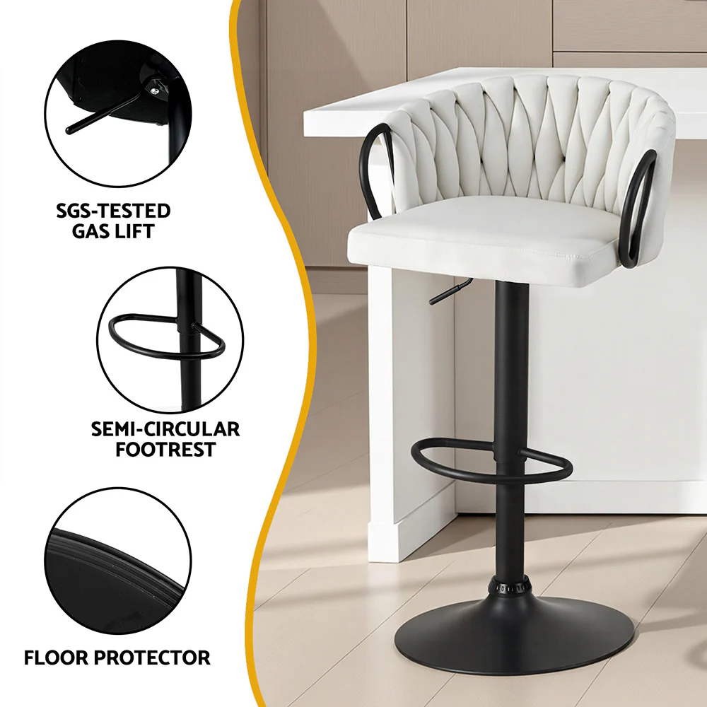 Set of 2 Renley Adjustable Velvet Bar Stools - Ivory - Image 6