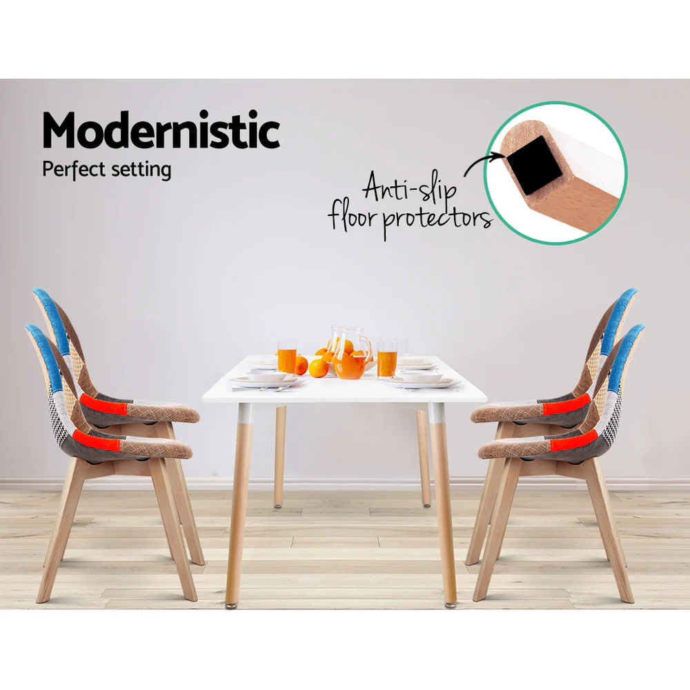 Set of 2 Retro Beech Fabric Dining Chair - Multi Colour - Image 3