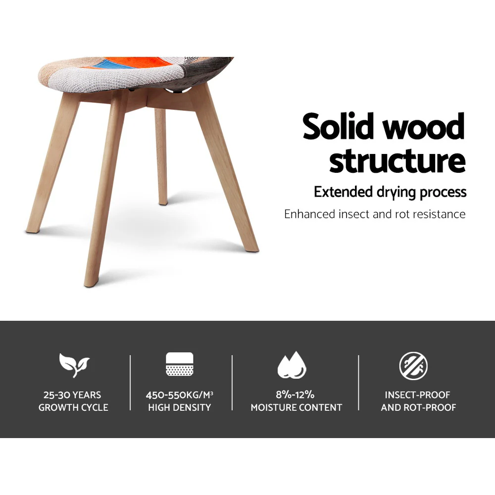 Set of 2 Retro Beech Fabric Dining Chair - Multi Colour - Image 6