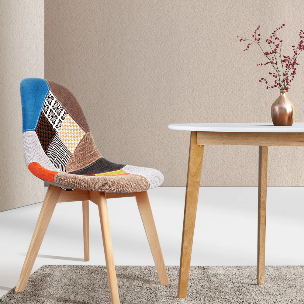 Set of 2 Retro Beech Fabric Dining Chair - Multi Colour - Image 8