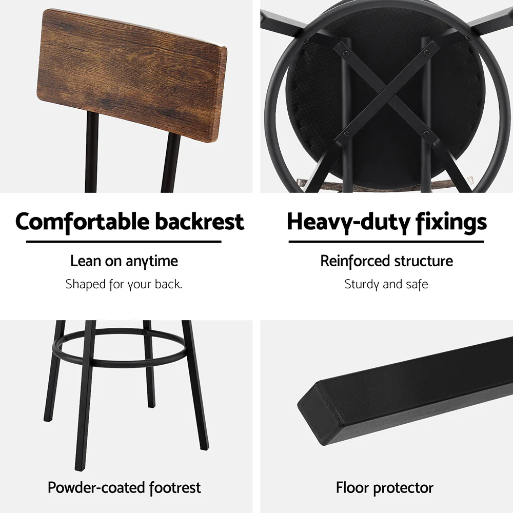 Set of 2 Ronan Industrial Leather Bar Stools - Black - Image 6
