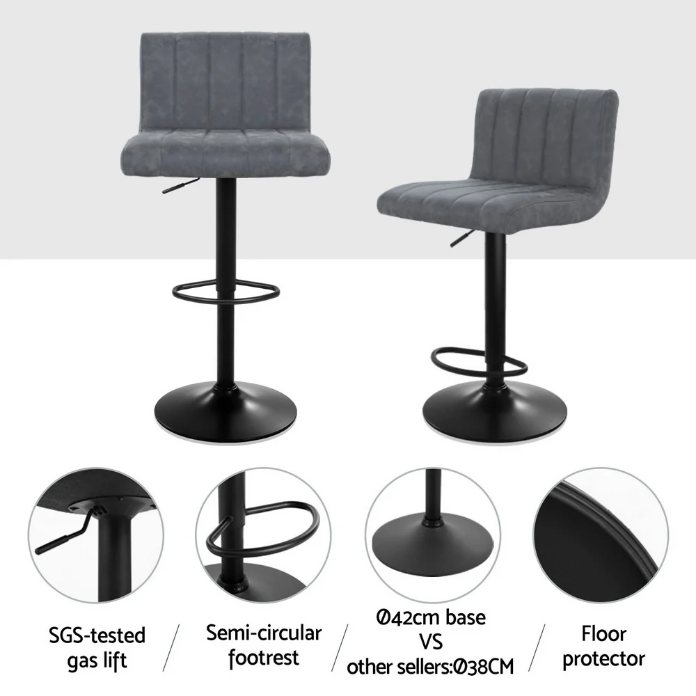 Set of 2 Savoy Gas Lift Bar Stools - Grey - Image 4