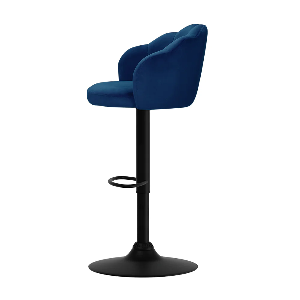 Set of 2 Selene Velvet Clam Style Bar Stools - Blue - Image 3