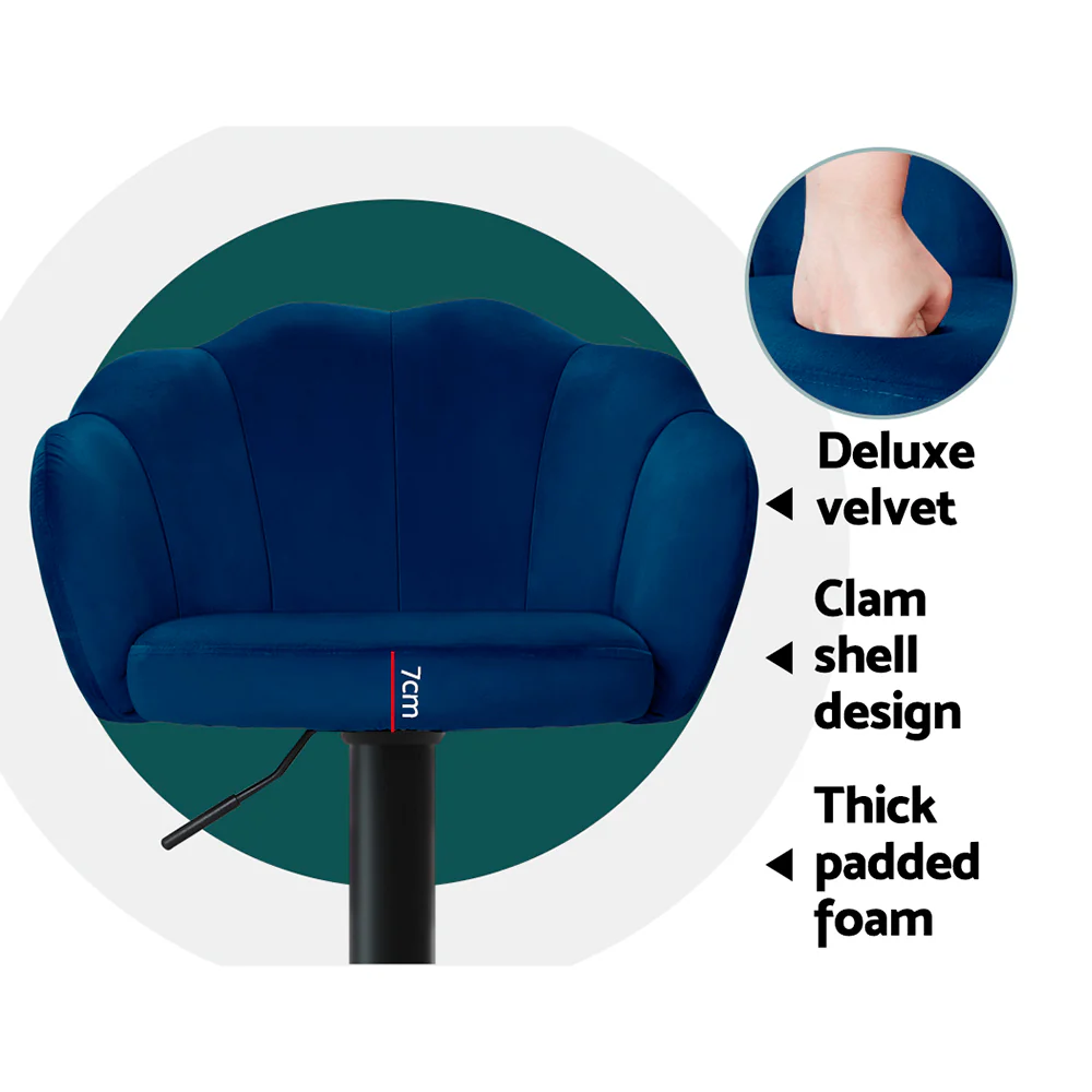 Set of 2 Selene Velvet Clam Style Bar Stools - Blue - Image 6