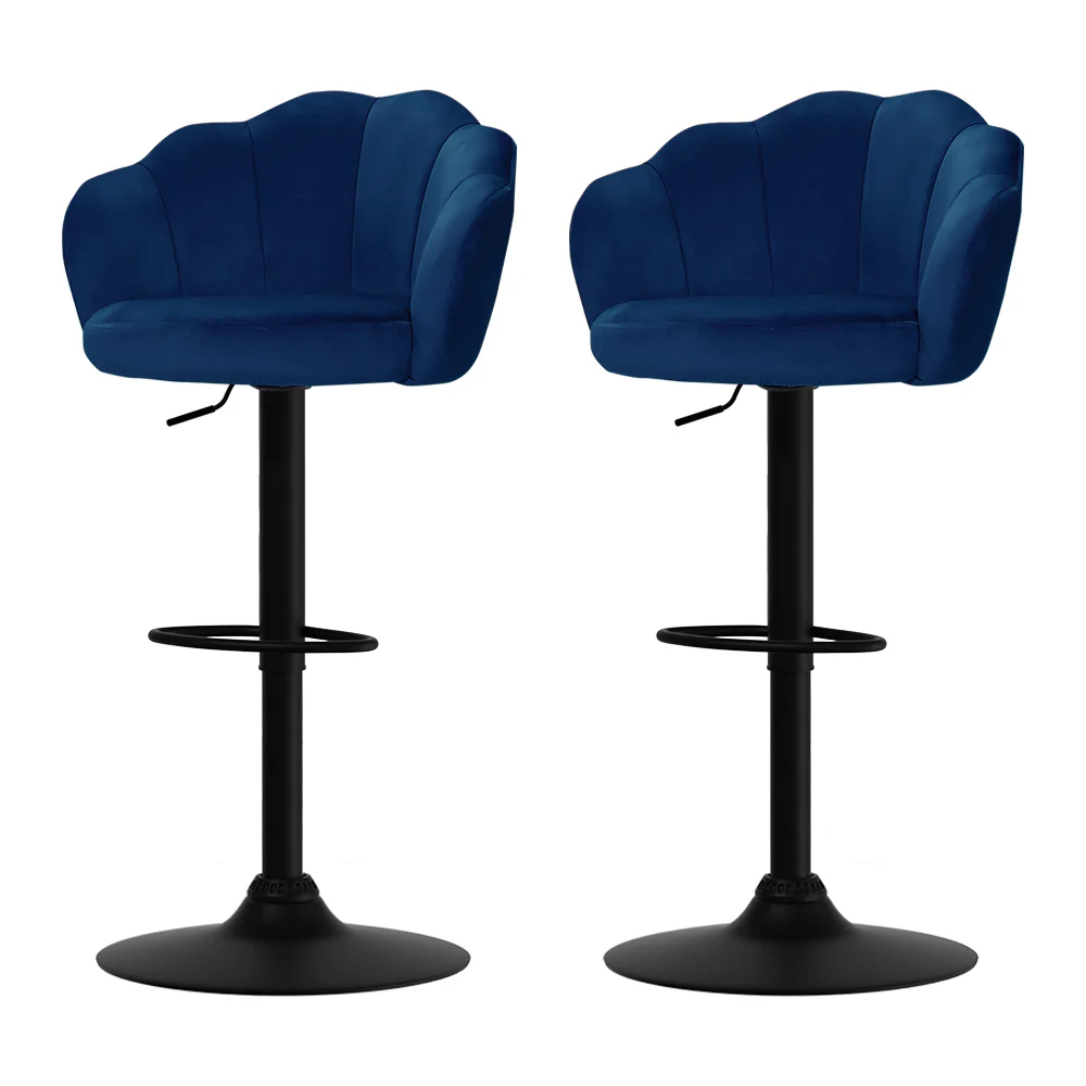 Set of 2 Selene Velvet Clam Style Bar Stools - Blue - Image 7