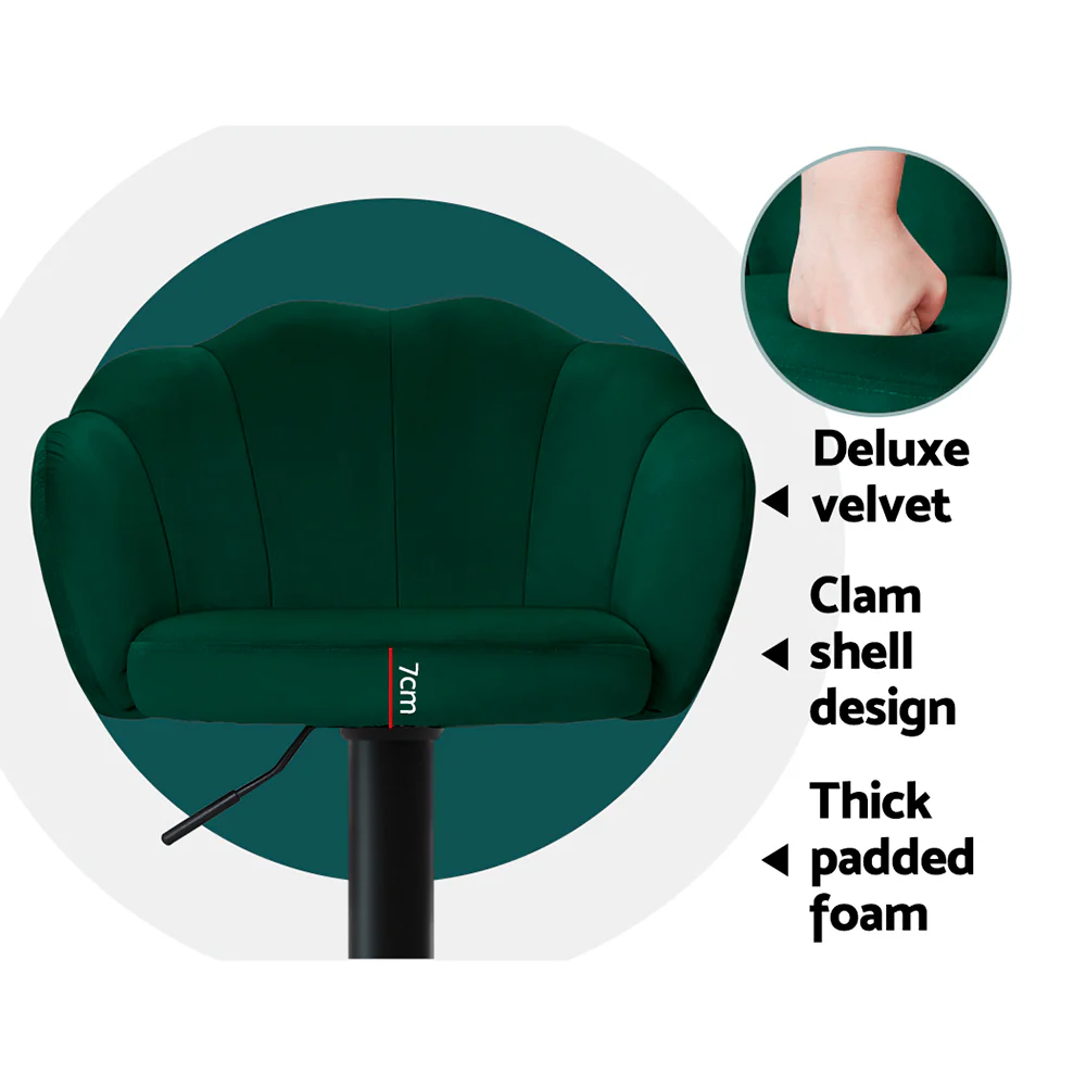 Set of 2 Selene Velvet Clam Style Bar Stools - Green - Image 6
