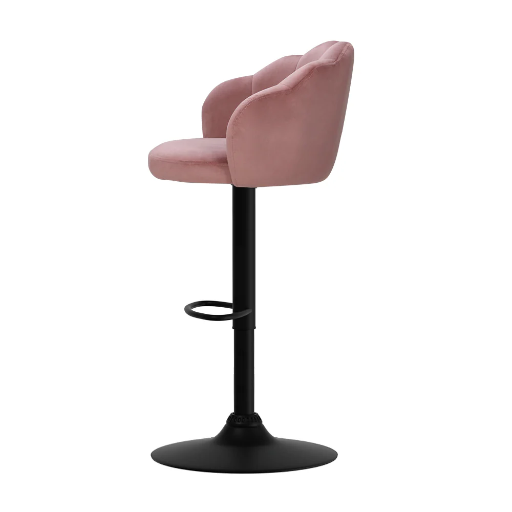 Set of 2 Selene Velvet Clam Style Bar Stools - Pink - Image 3