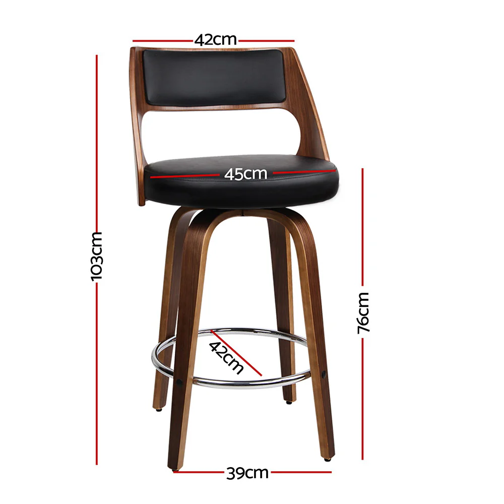 Set of 2 Sloane Bentwood Bar Stools 76cm Seat Height - Walnut & Black - Image 2