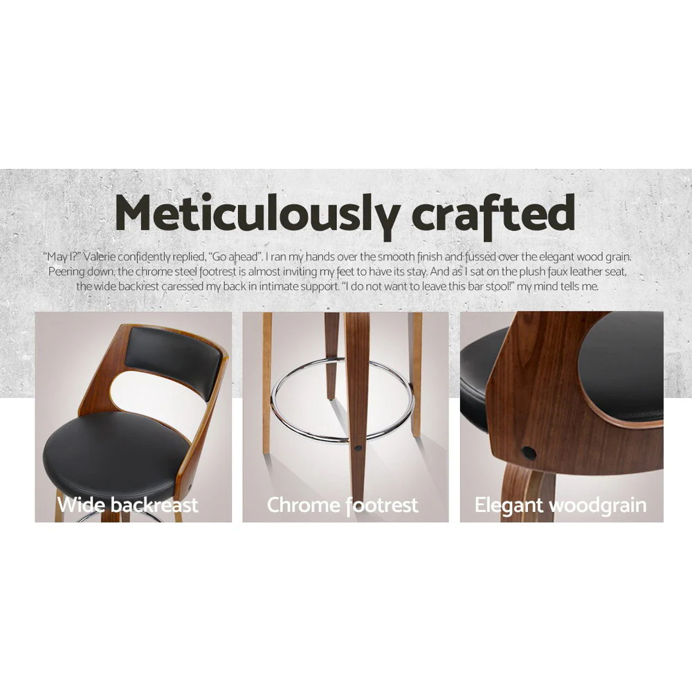 Set of 2 Sloane Bentwood Bar Stools 76cm Seat Height - Walnut & Black - Image 5