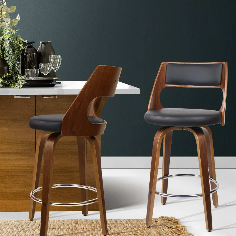 Set of 2 Sloane Bentwood Bar Stools 76cm Seat Height - Walnut & Black - Image 7