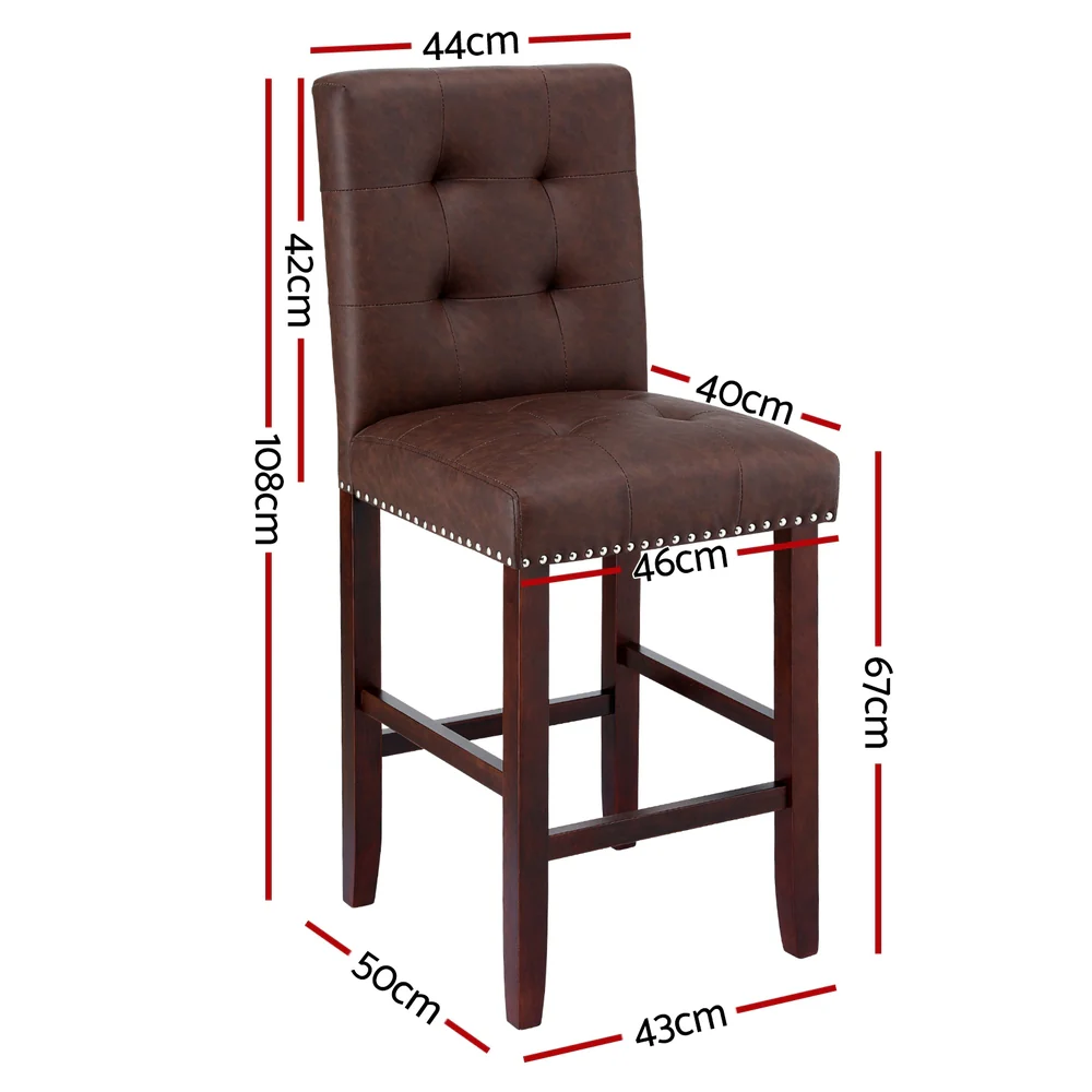 Set of 2 Stirling Leather Bar Stools - Brown - Image 2