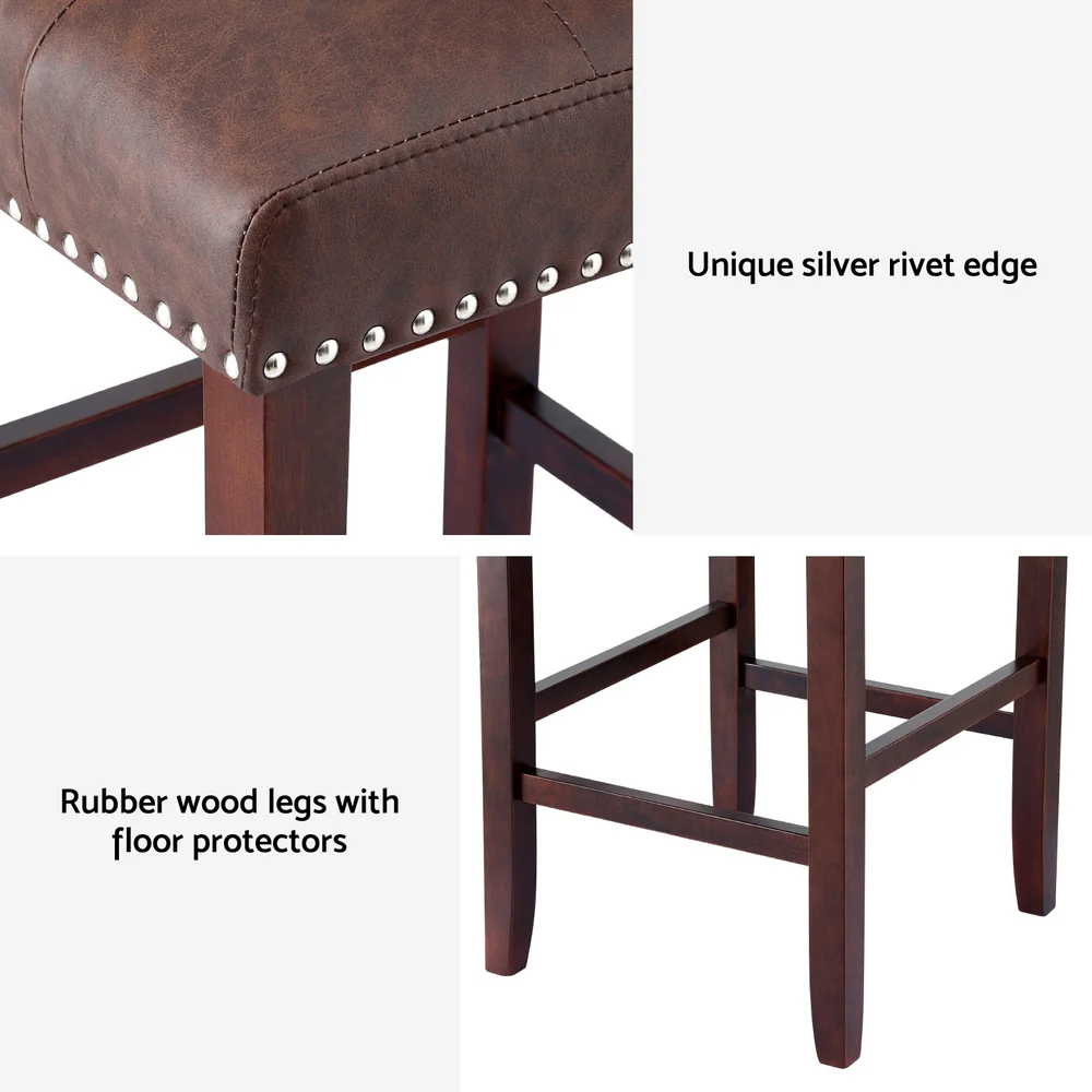 Set of 2 Stirling Leather Bar Stools - Brown - Image 6